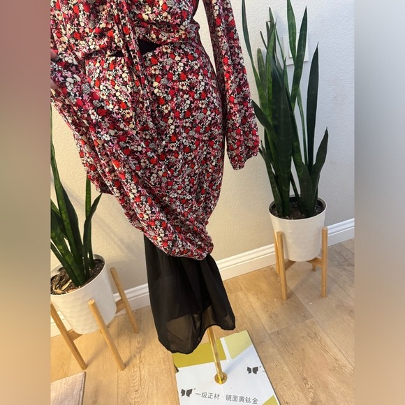 Sanctuary Floral Print Midi Dress Large Red Halter Neck Long Sleeves Cutout Boho - Picture 4 of 12